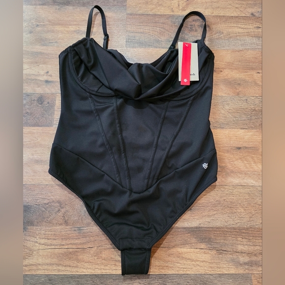 Popilush Women's Black Corset Cowl Neck Shapewear Tummy Control Bodysuit Size M - Picture 6 of 9